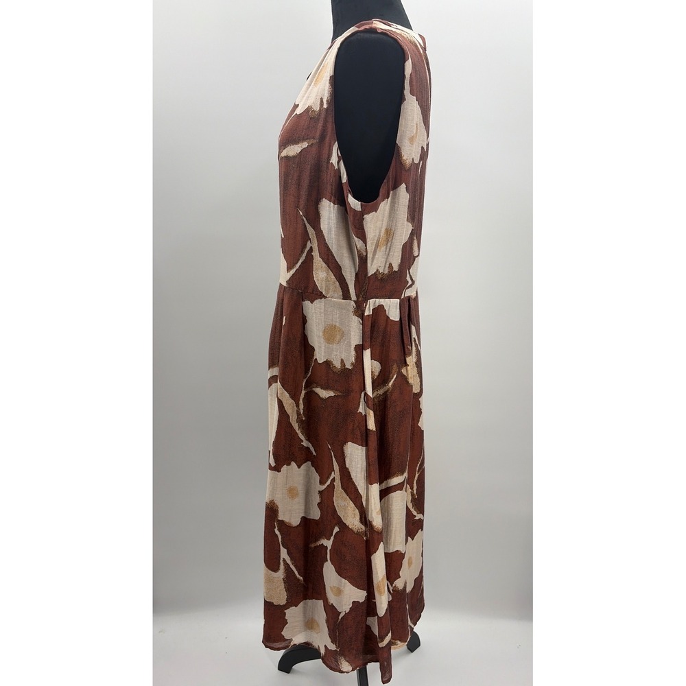 Ann Taylor Factory Womens Brown Floral Lyocell Linen Button Front‎ Midi Dress 14 - Picture 4 of 8